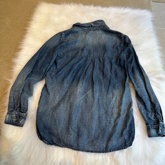 cloth & stone Anthro Buttoned Shirt Denim Chambray Boho Western XS #B2030-549 - Picture 8 of 10